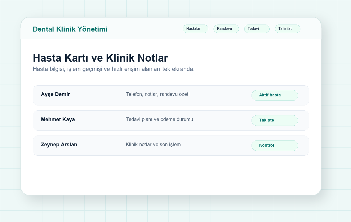 Dental hasta takip ekranı